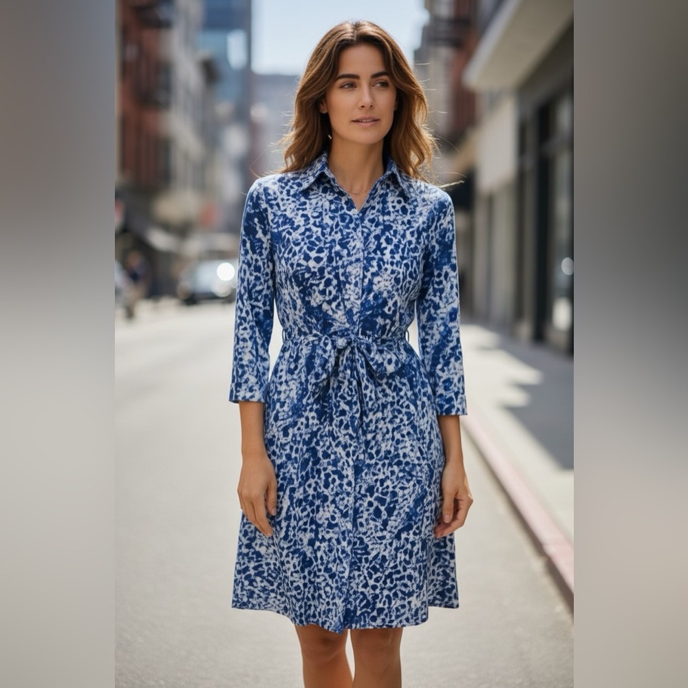CAbi Jewell Shift Shirt Dress Blue Geo Print Size: XS